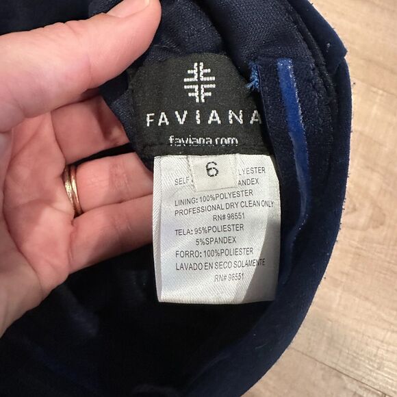 Faviana Women's Lace Shoulder Gown Size 6 Navy‎ Blue Thigh Slit High Neck - Picture 9 of 12